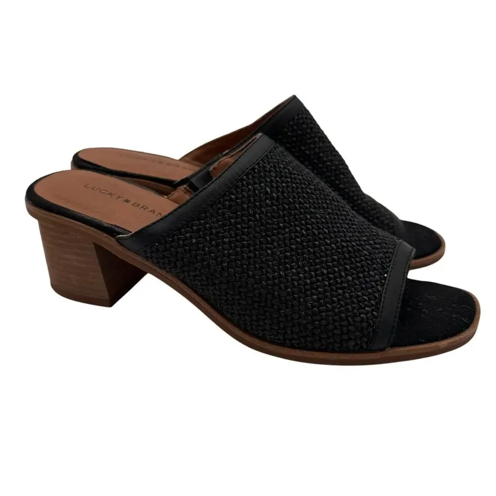 Lucky Brand Lenira Slide Sandal Black Popcorn Casual Chunky Heel 8.5